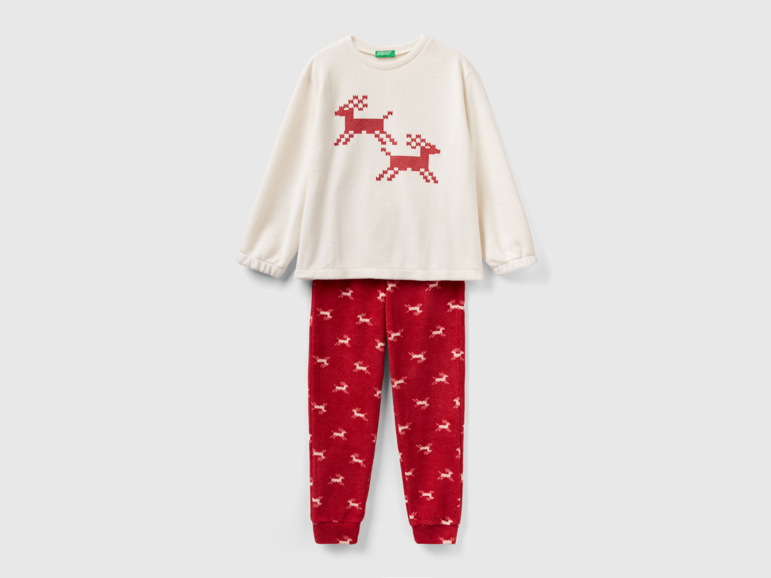Pigiama con renne in pile Bianco Panna Bambina Benetton