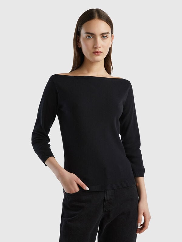Maglia 100% cotone con scollo a barchetta Donna