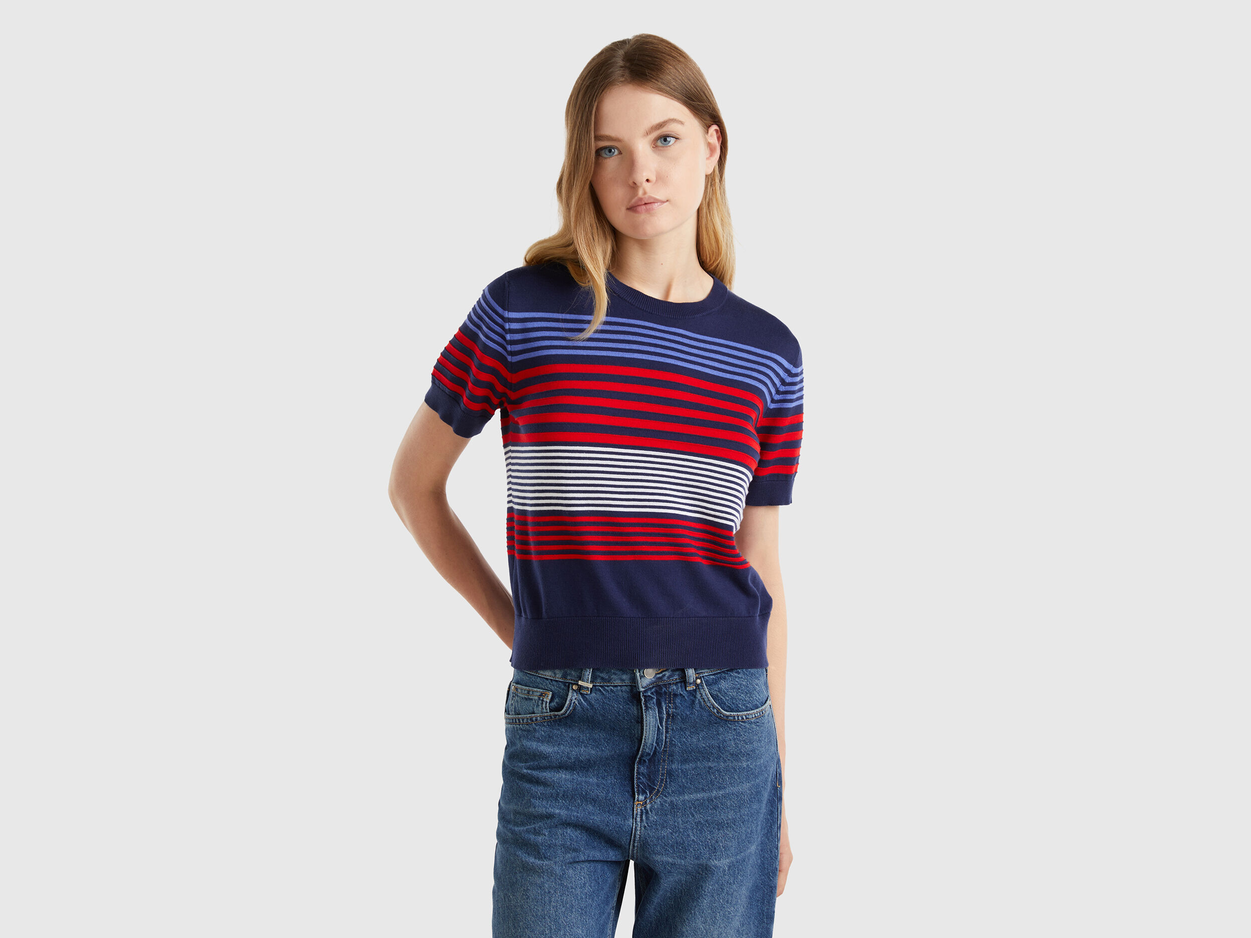 Maglia manica corta a righe Blu Scuro Benetton