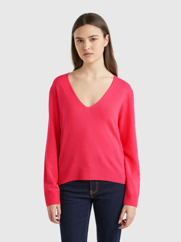 Maglione con scollo a V in pura lana Merino Donna