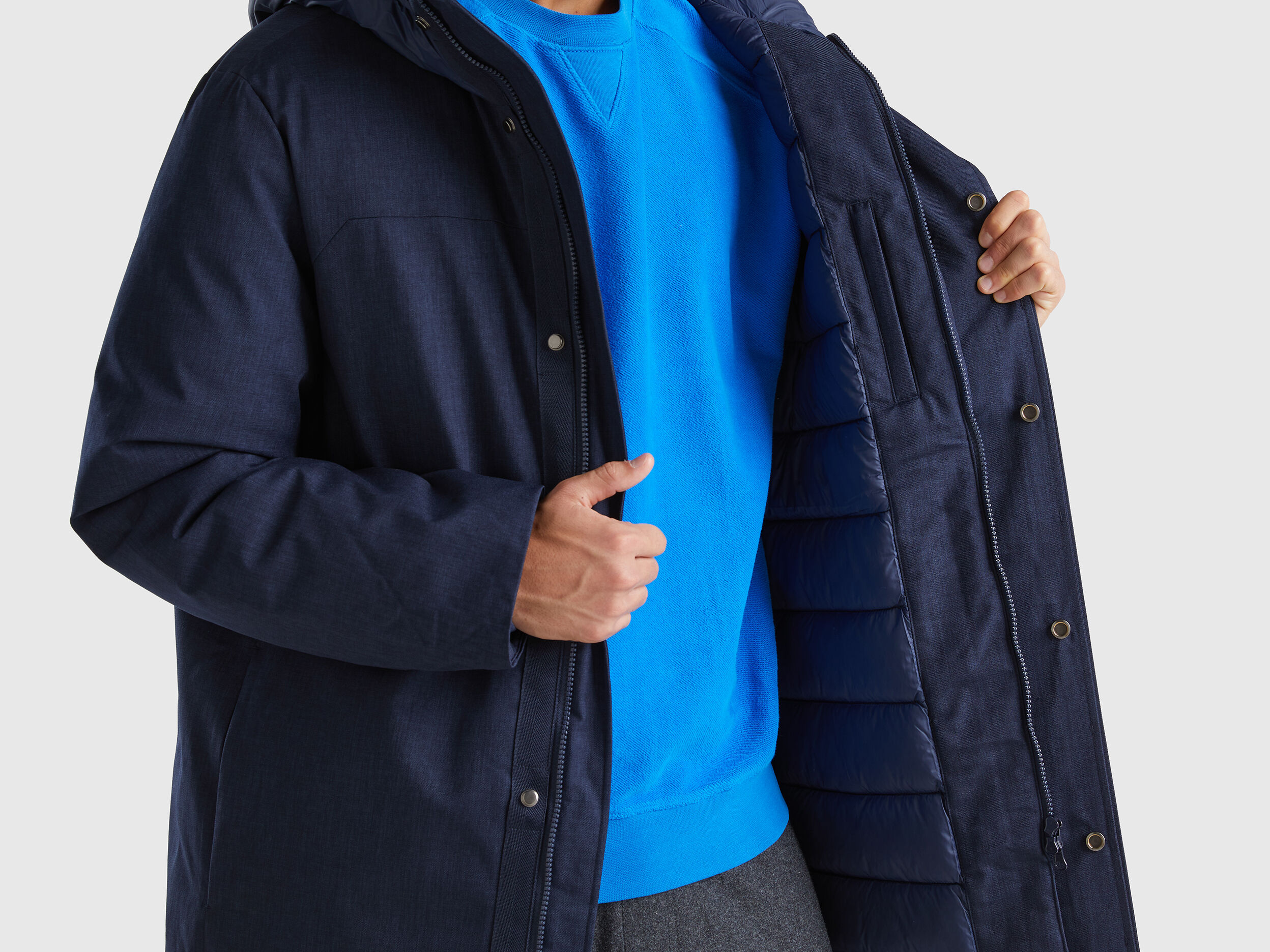 Parka lungo Rain Defender Blu Scuro Benetton