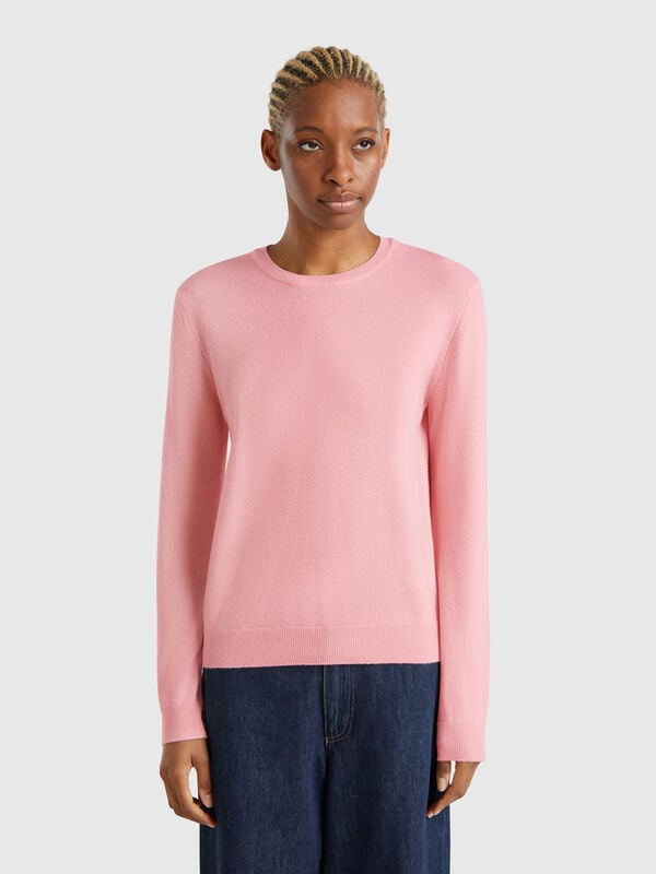 Maglia girocollo rosa cipria in lana Merino Donna