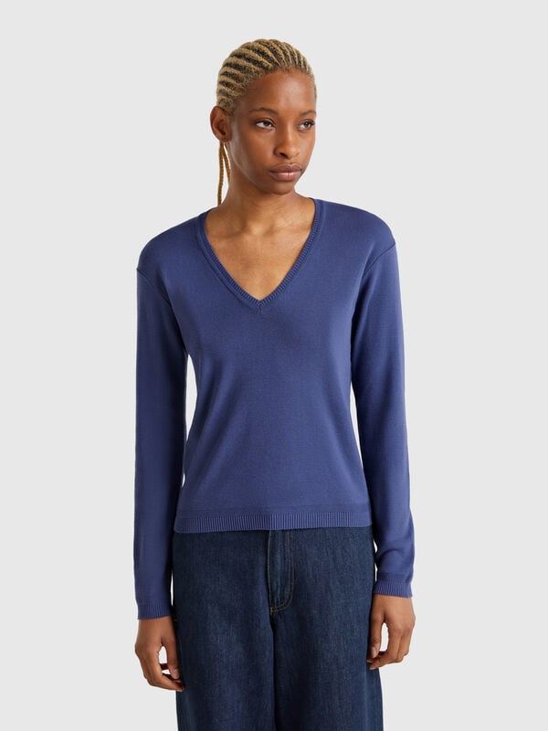 Maglia in puro cotone con scollo a V Donna