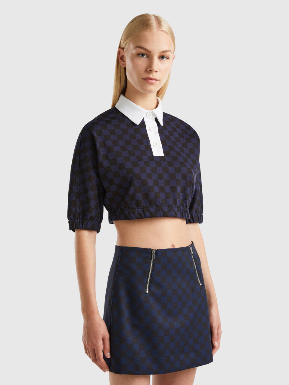 Minigonna a scacchi Blu Scuro Donna Benetton