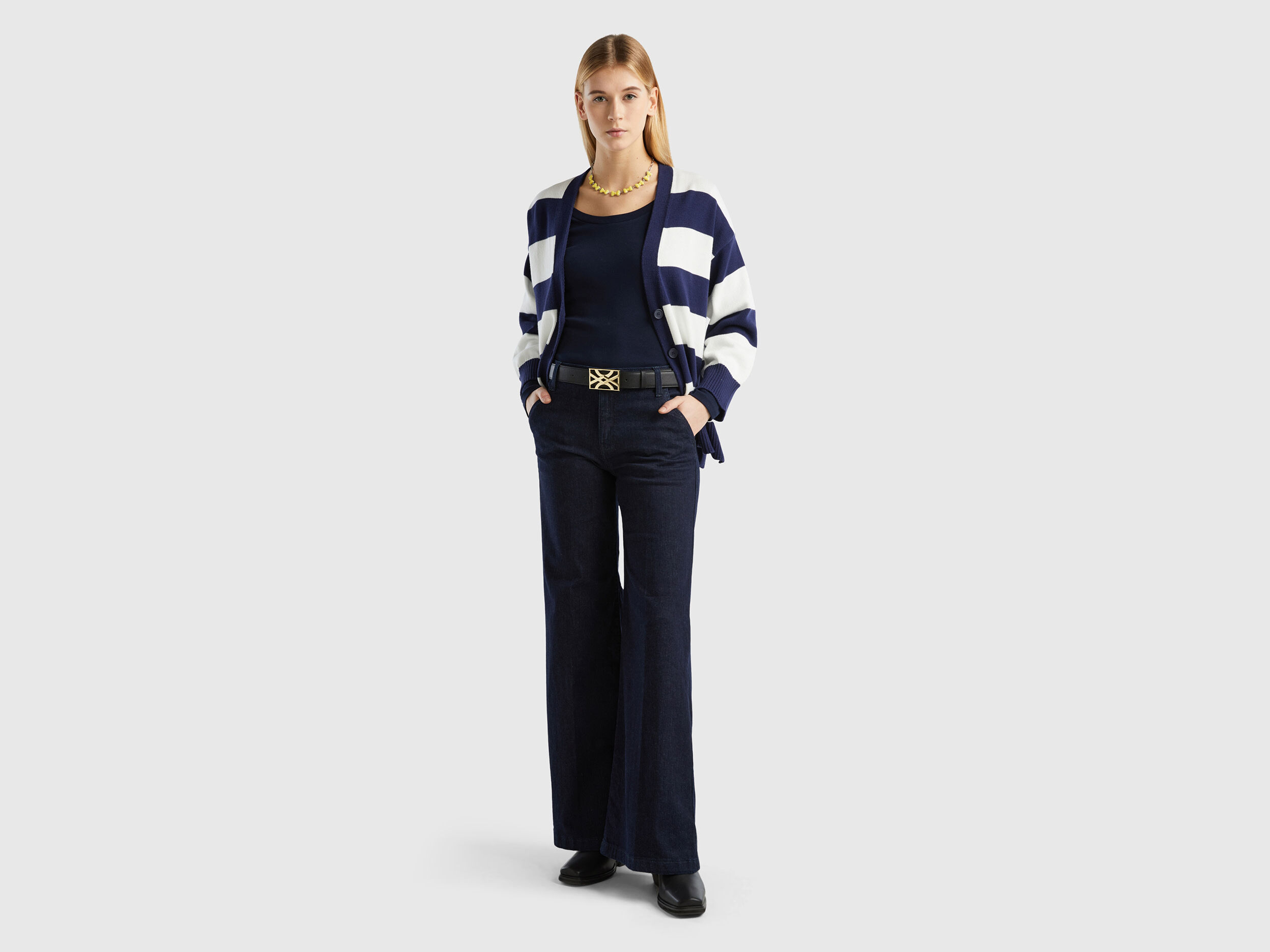 Jeans a zampa in cotone stretch Blu Scuro Benetton