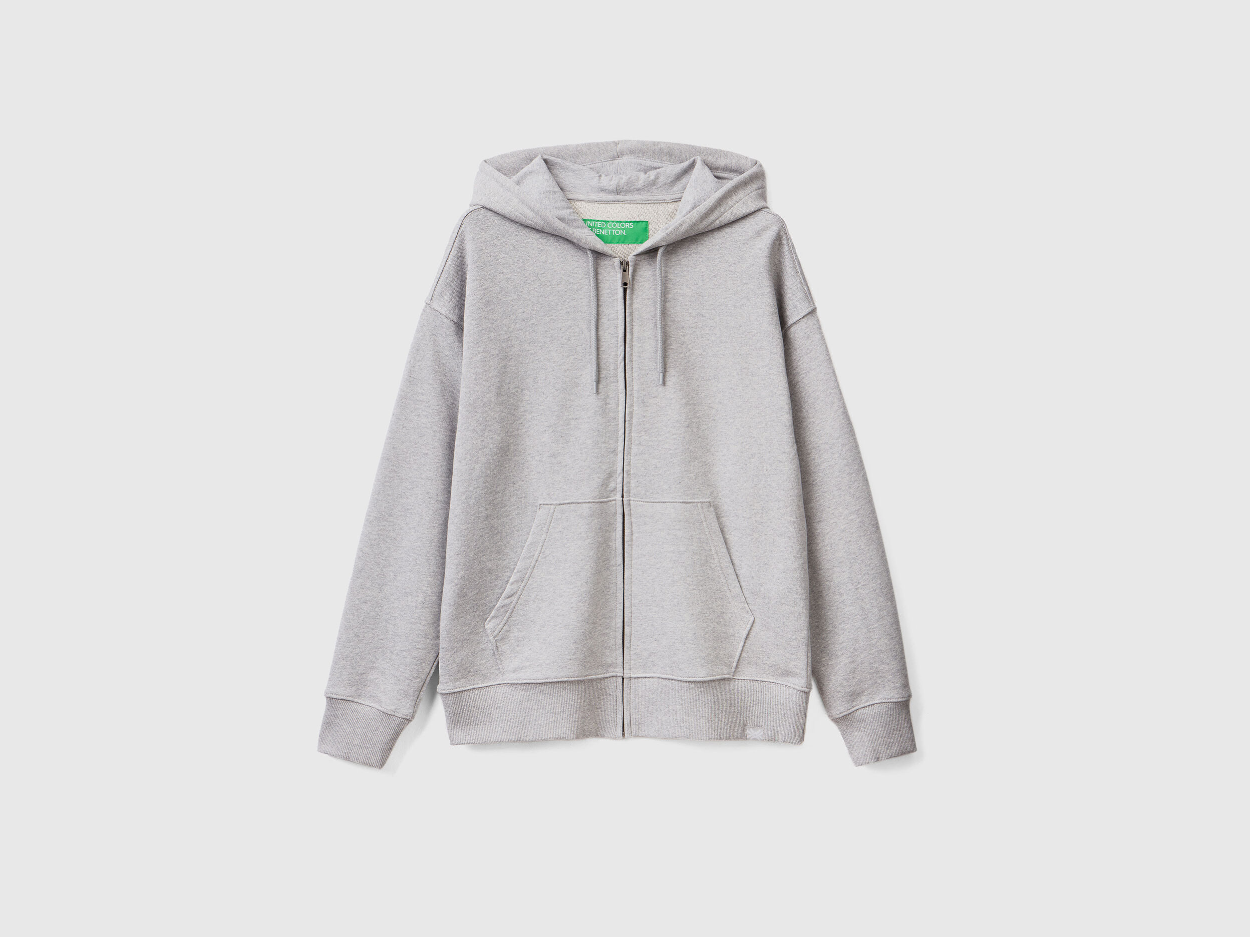 Felpa in cotone con zip e cappuccio Grigio Chiaro Uomo Benetton