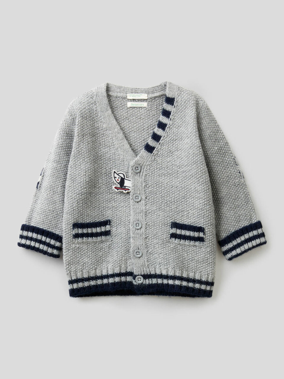 Cardigan in misto lana con toppe image number 1