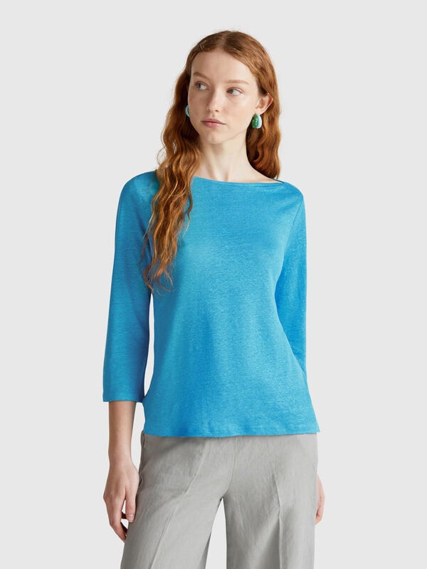T-shirt manica a 3/4 in puro lino Donna