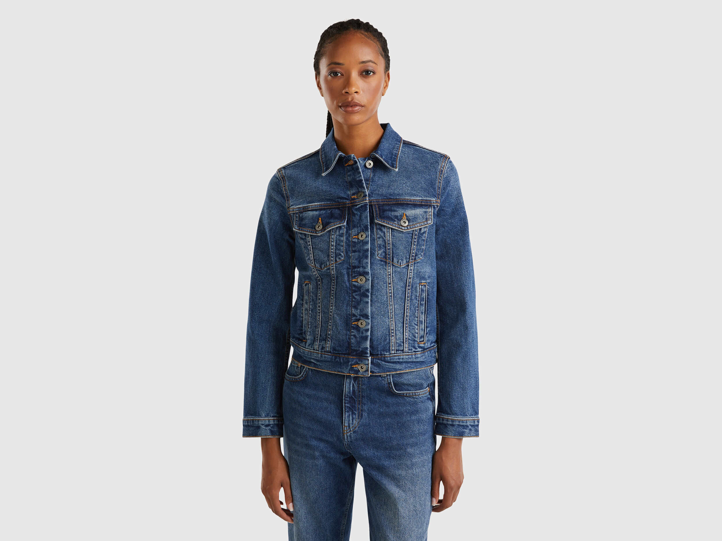 Giubbino rider di jeans Blu Scuro Benetton