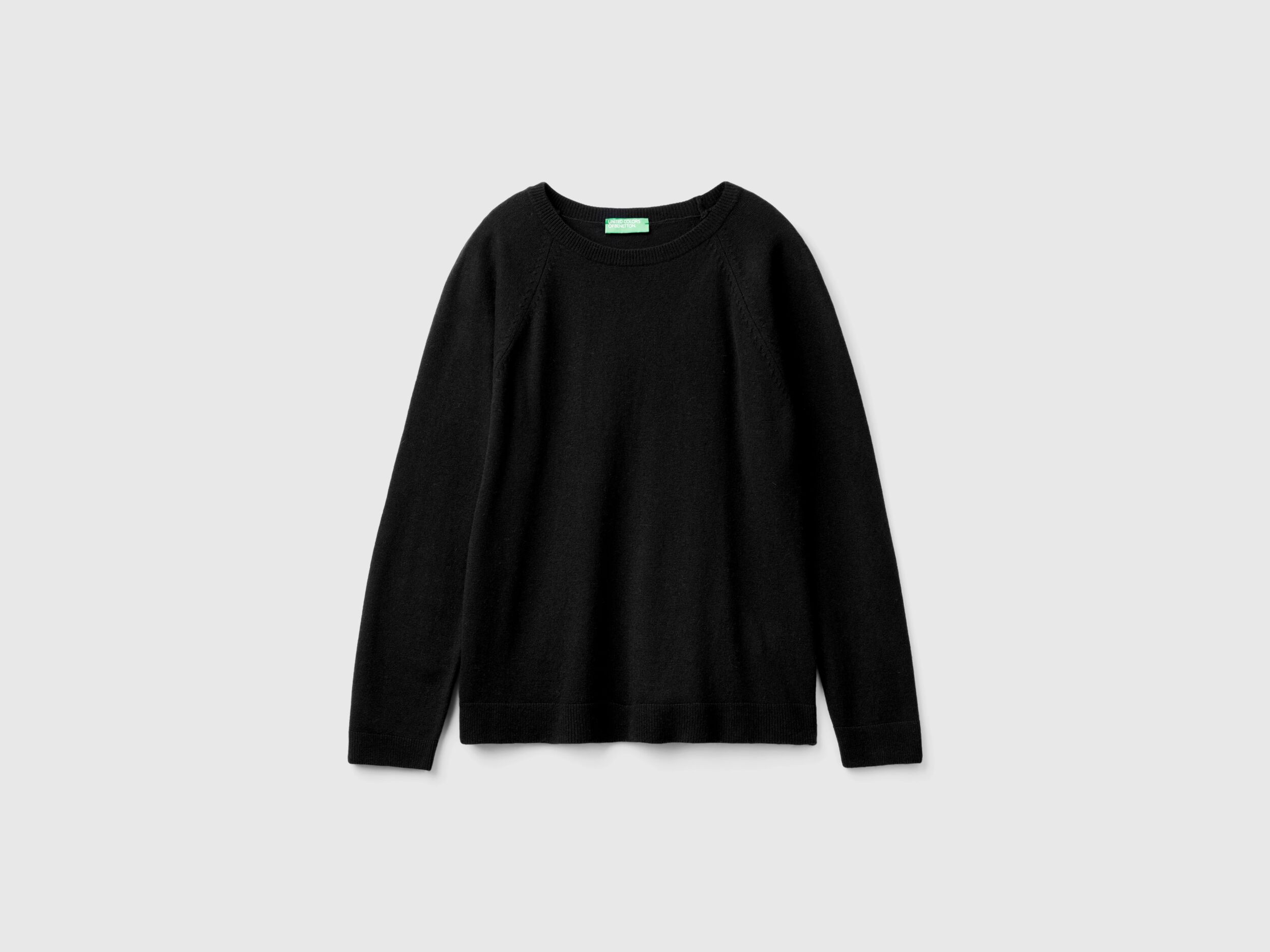 Maglia girocollo nera in misto lana e cashmere Nero Benetton