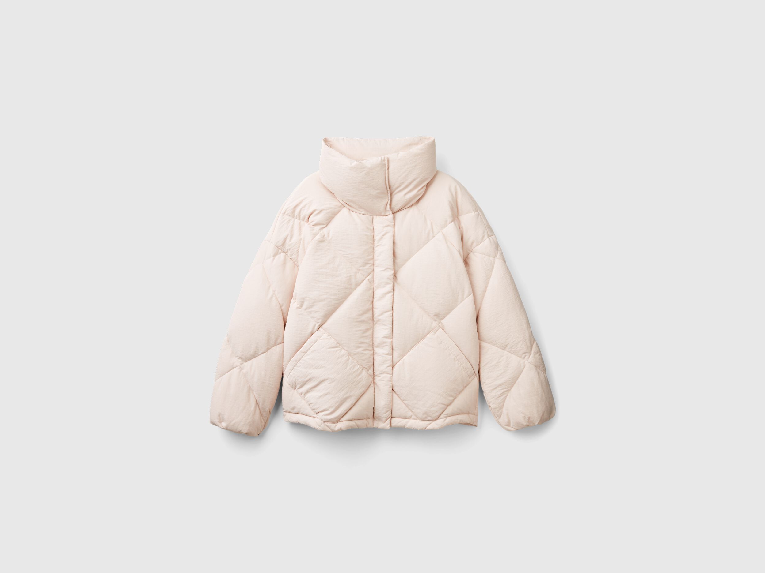 Piumino collo alto imbottito in vera piuma riciclata Rosa Tenue Benetton