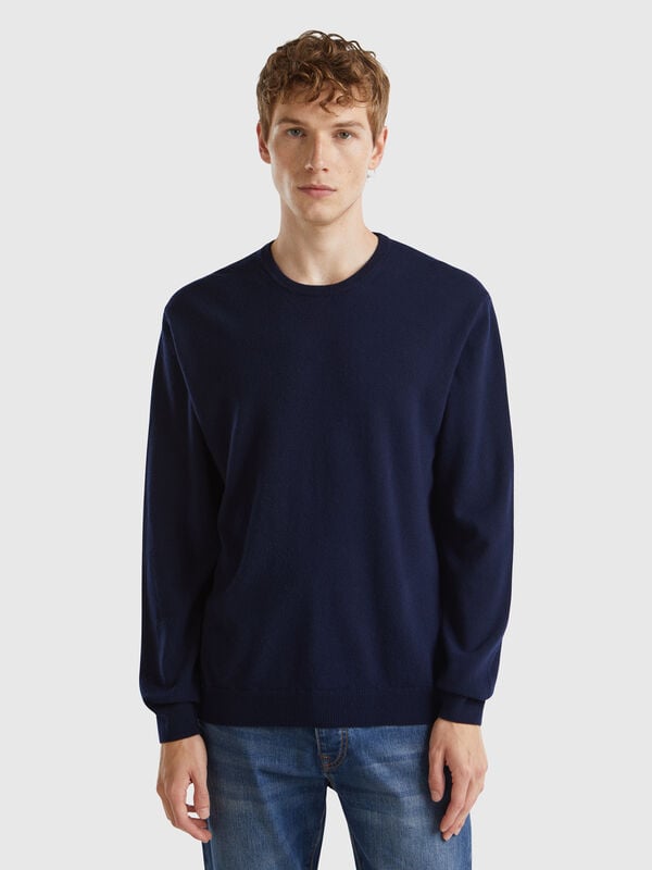 Maglia blu notte in pura lana Merino Uomo