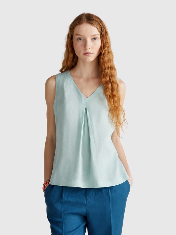 Blusa smanicata in puro lino Donna