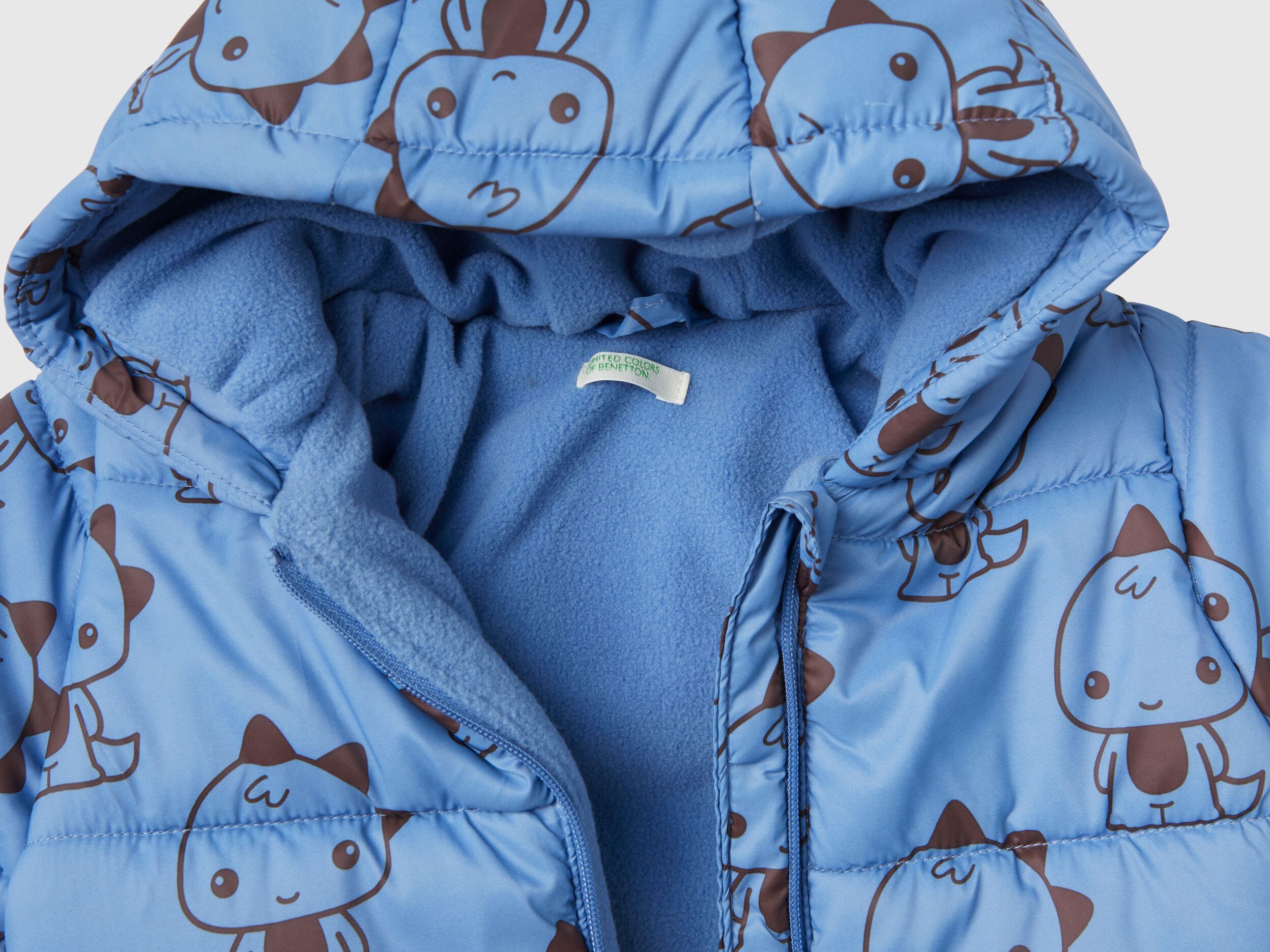 Giubbotto fantasia con zip e cappuccio Azzurro Neonato Benetton