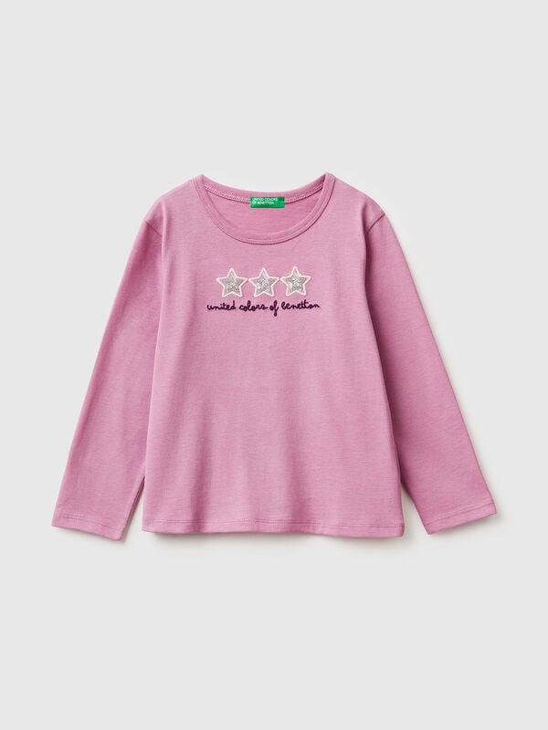 T-shirt con stampa e paillettes Bambina