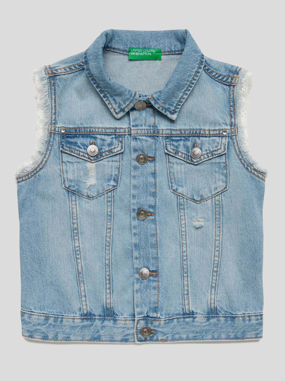 Gilet in denim con pizzo image number 1