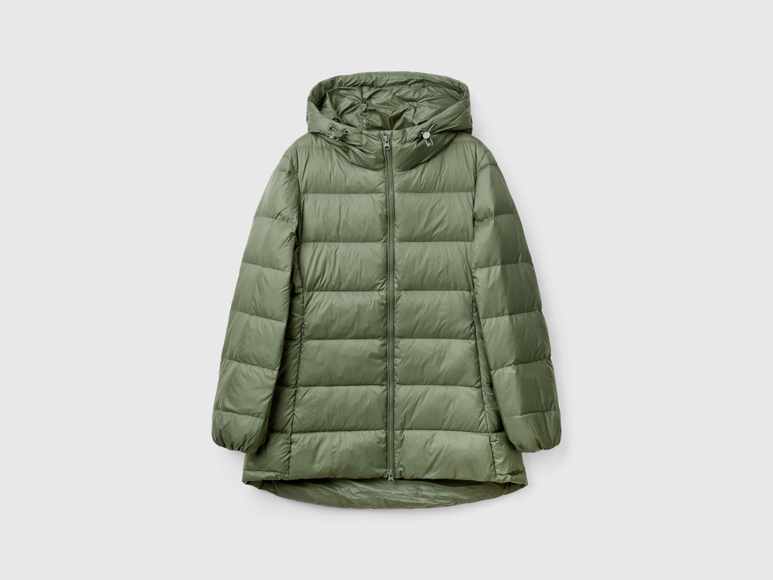 Piumino lungo imbottito con piuma riciclata Verde Militare Benetton