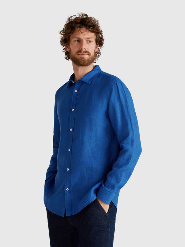 Camicia blu in puro lino Uomo