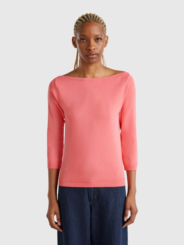 Maglia 100% cotone con scollo a barchetta Donna