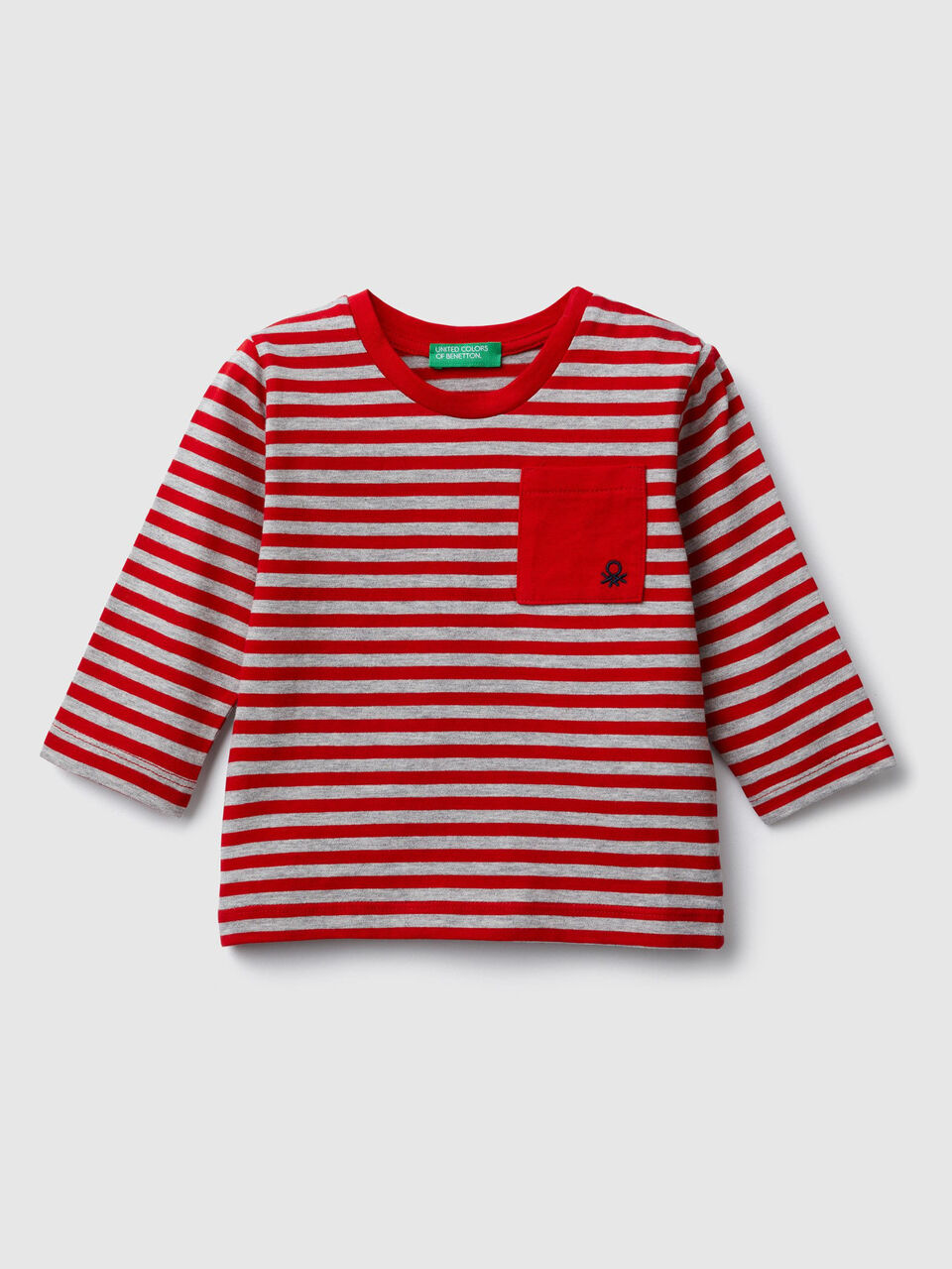T-shirt a righe con taschino image number 1