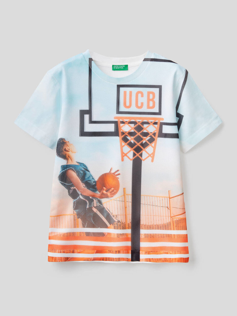 T-shirt con inserto in rete stampata image number 1