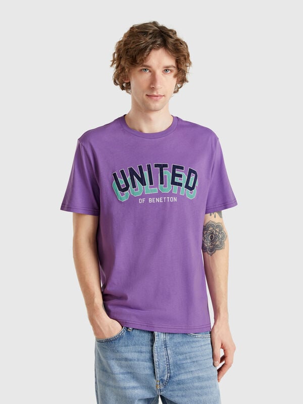 T-shirt viola in cotone con logo nero Uomo