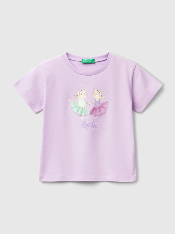T-shirt con stampa e applicazione Bambina