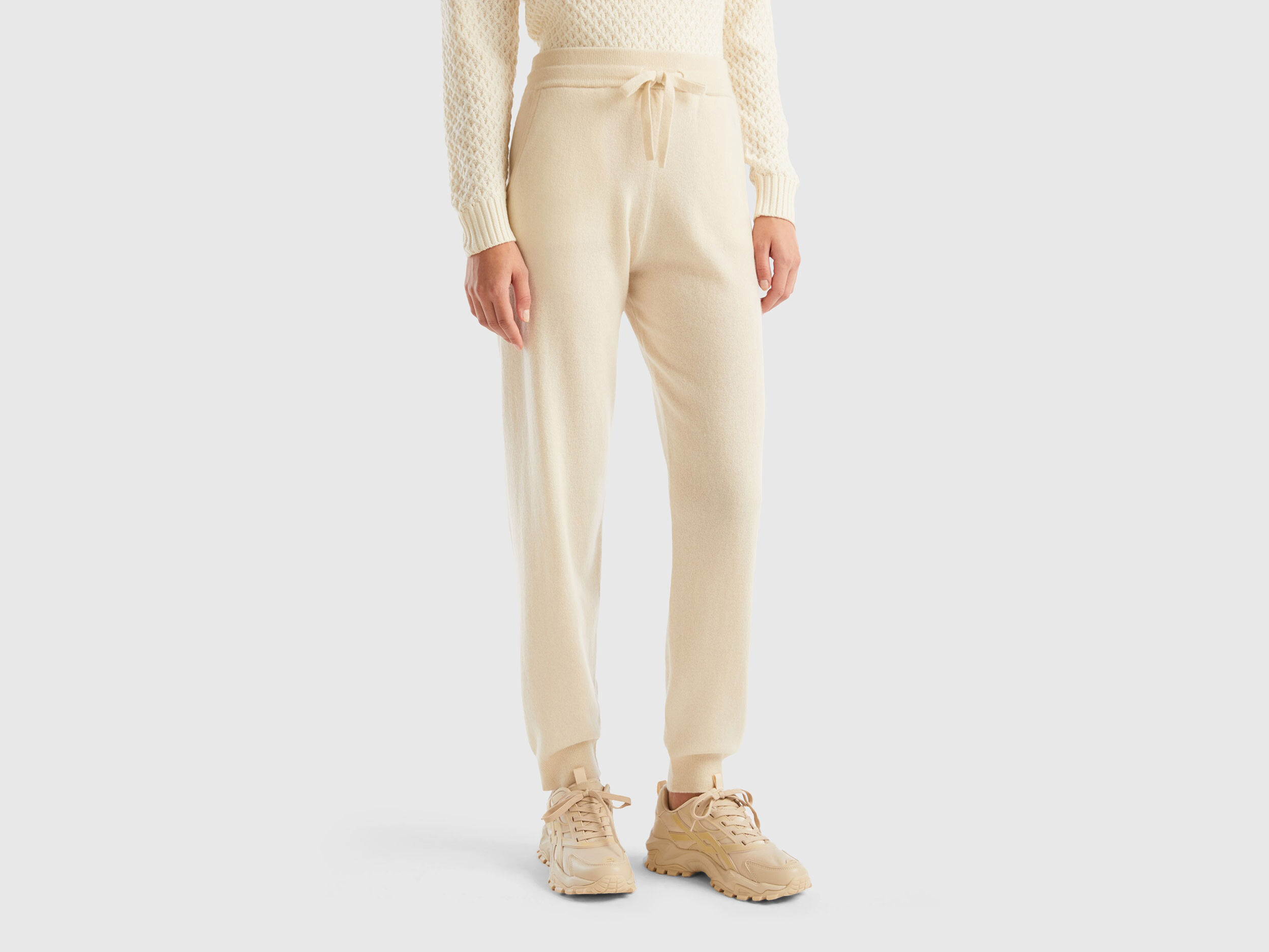 Joggers in puro cashmere Bianco Panna Donna Benetton