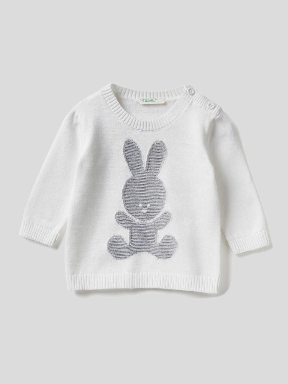Maglia girocollo 100% cotone con intarsio image number 1