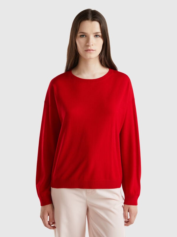 Maglia con scollo a barchetta in pura lana Merino Donna