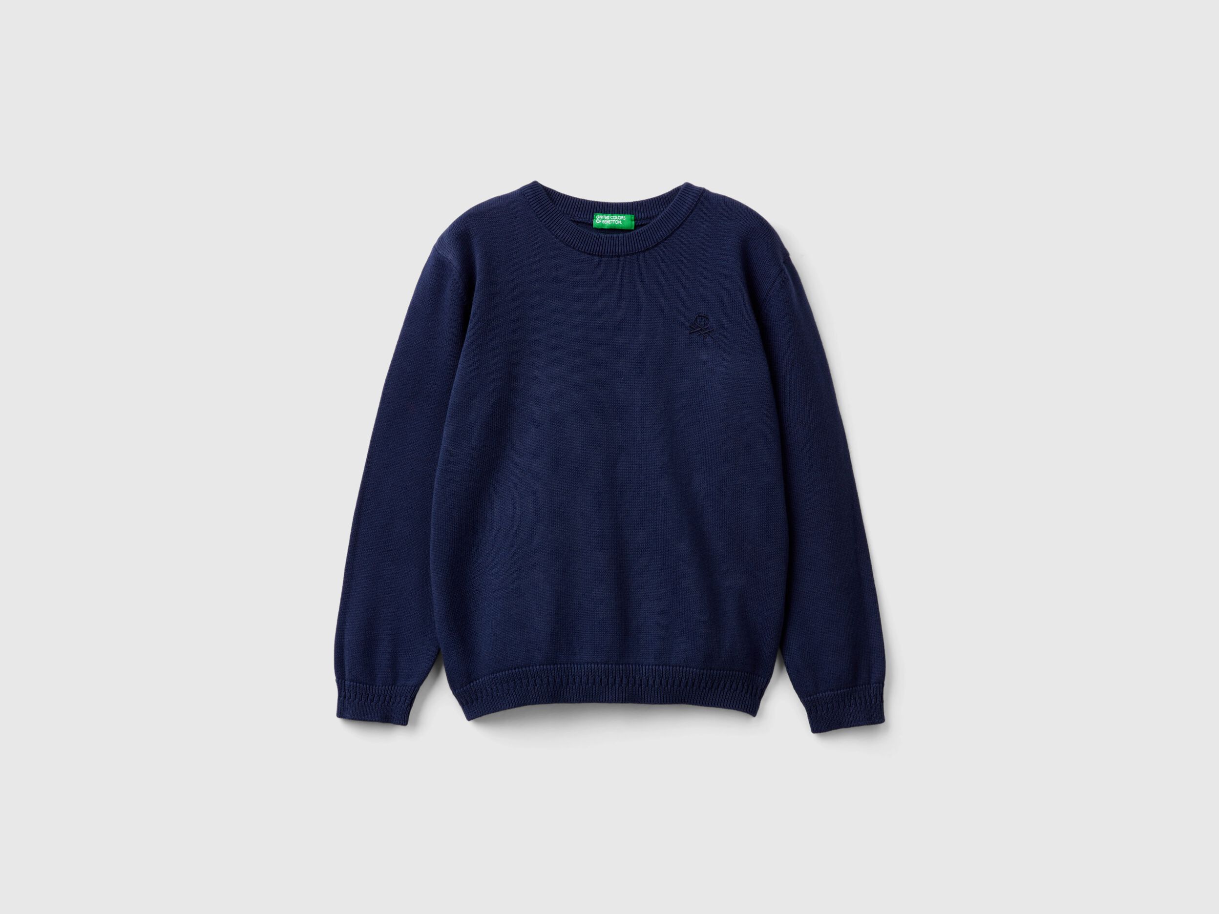 Maglioncino in puro cotone con logo Blu Scuro Benetton