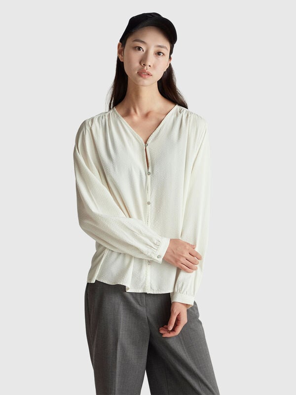 Camicia a righe con scollo a V Donna