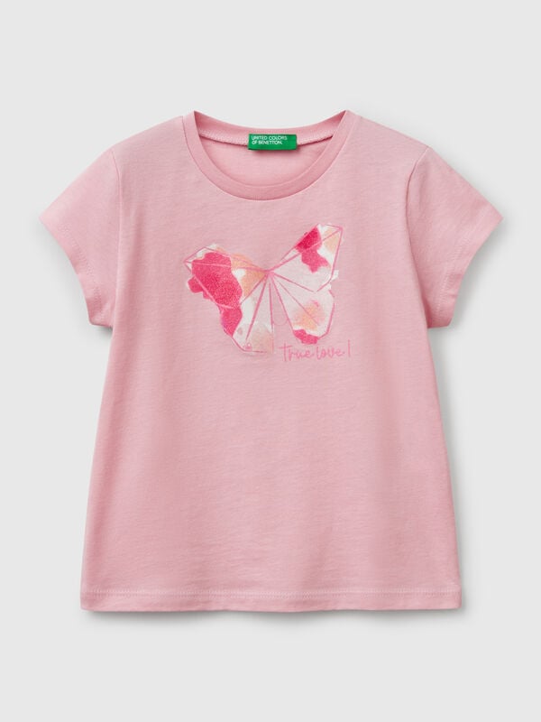 T-shirt in cotone con glitter Bambina