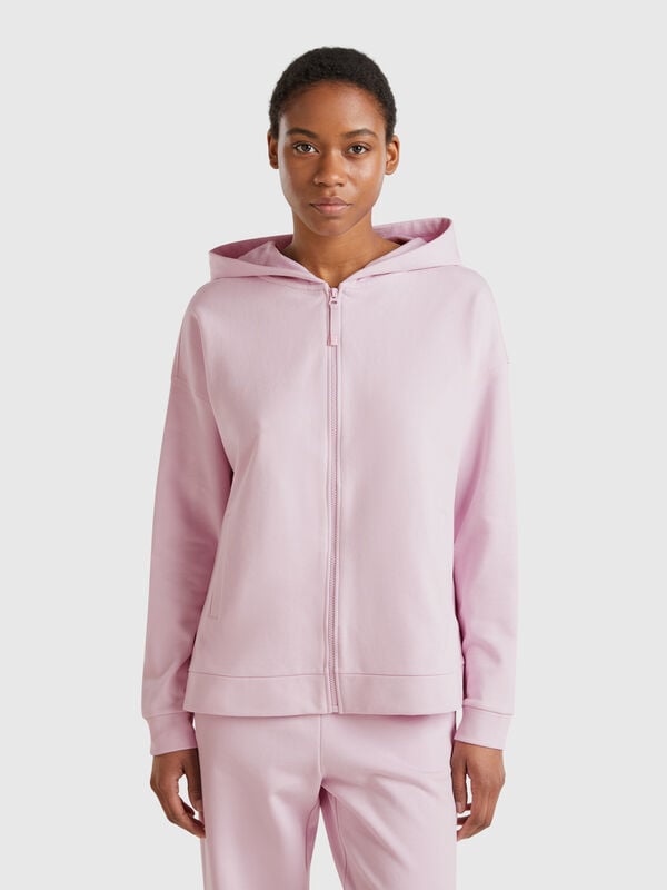 Felpa 100% cotone con zip e cappuccio Donna