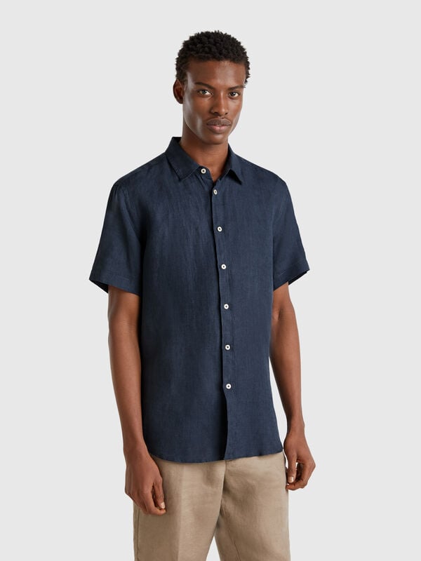 Camicia a manica corta in puro lino Uomo
