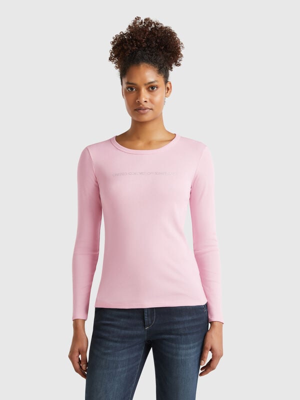 T-shirt rosa a manica lunga 100% cotone Donna