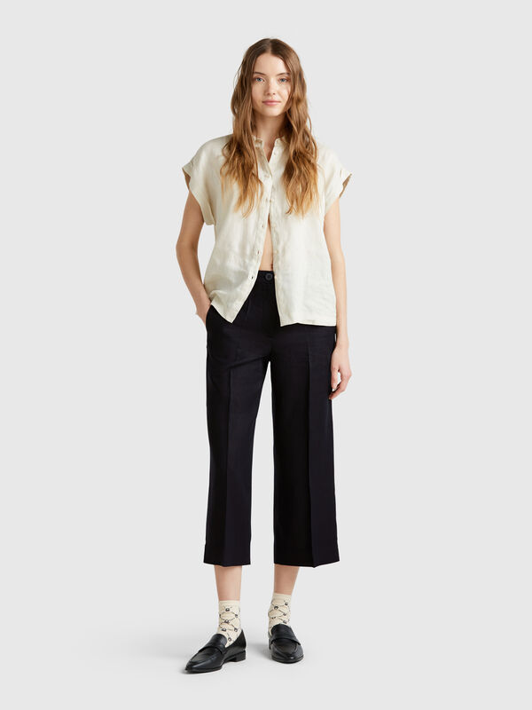 Pantaloni cropped in puro lino Donna