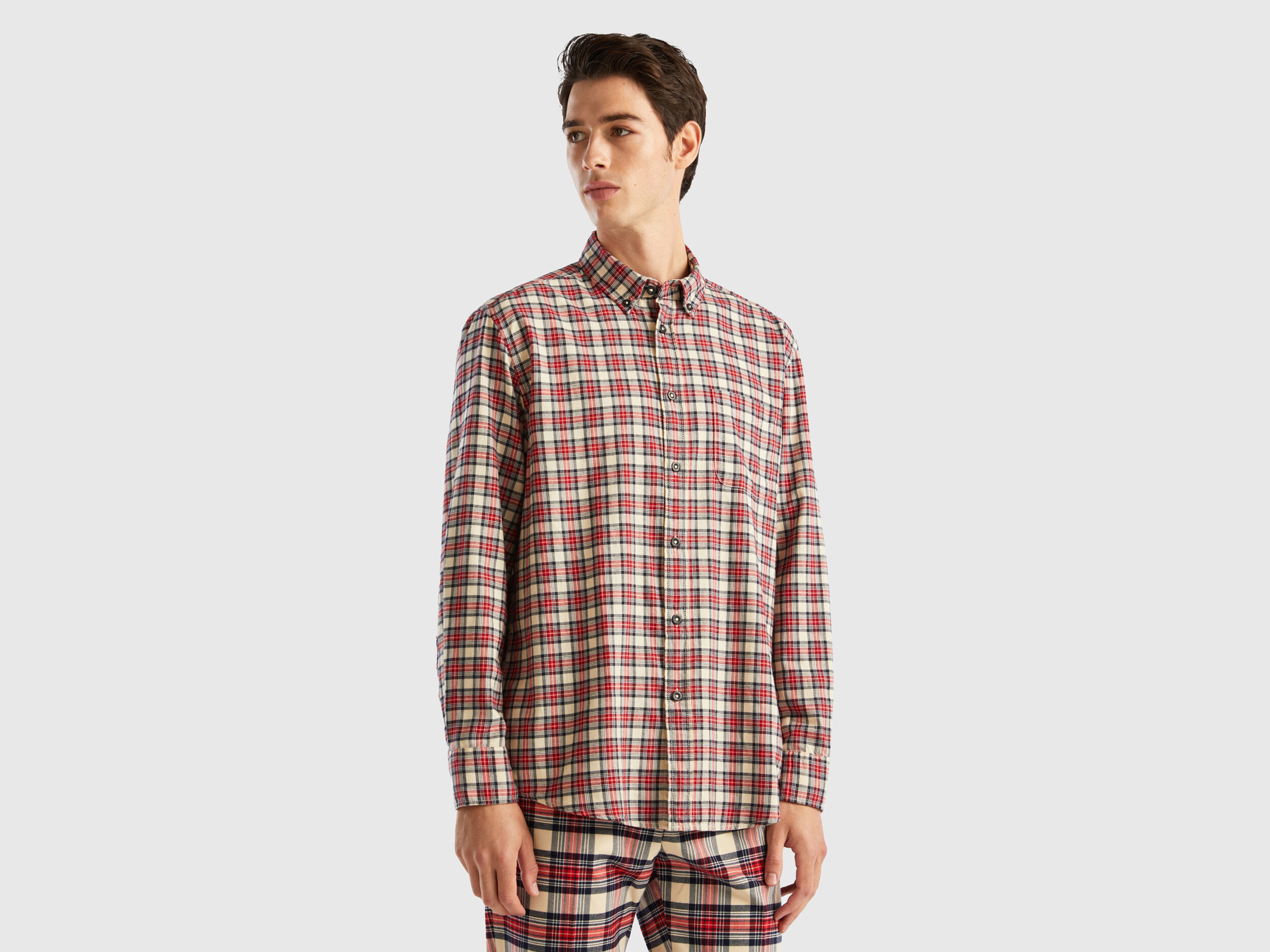 Camicia di flanella a quadri Rosso Uomo Benetton