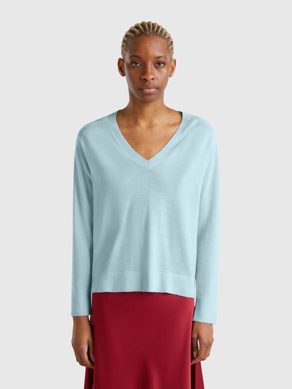 Maglia con scollo a V in pura lana Merino Donna
