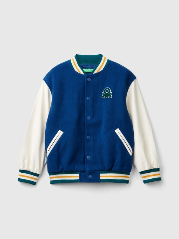 Bomber in misto lana con ricamo sul retro Bambino