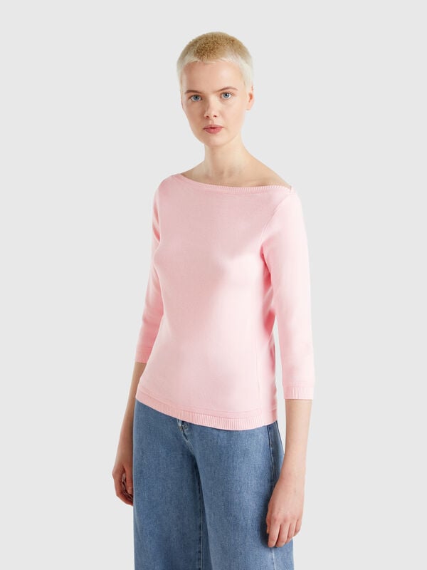 Maglia 100% cotone con scollo a barchetta Donna