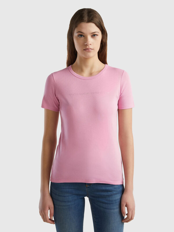 T-shirt 100% cotone con stampa logo glitter Donna