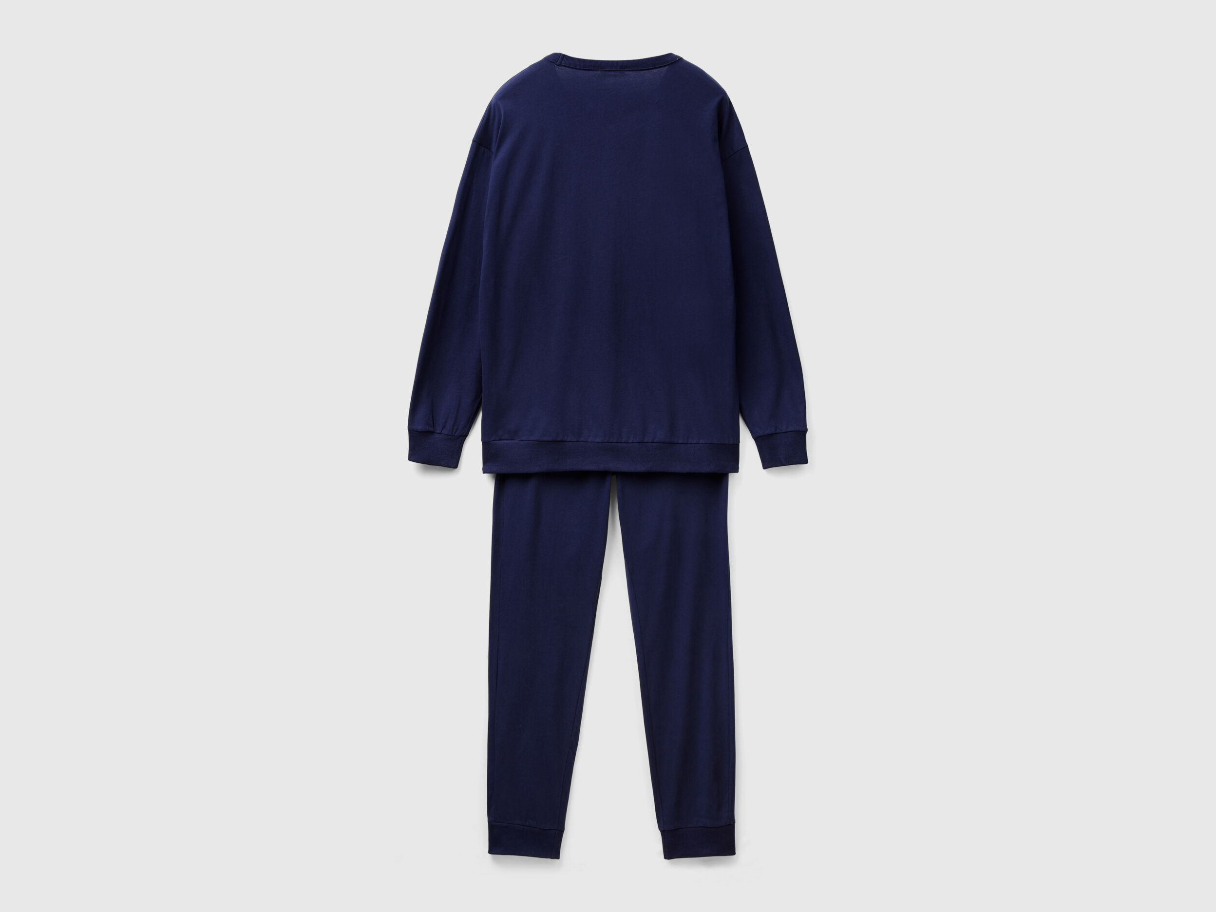 Pigiama in cotone a fibra lunga Blu Scuro Benetton