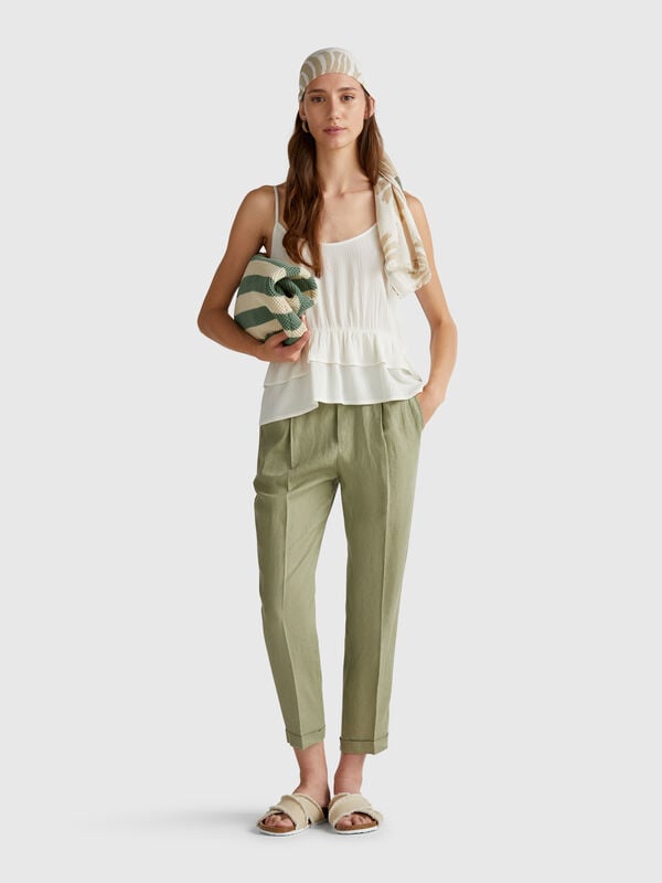 Pantaloni regular fit in puro lino Donna