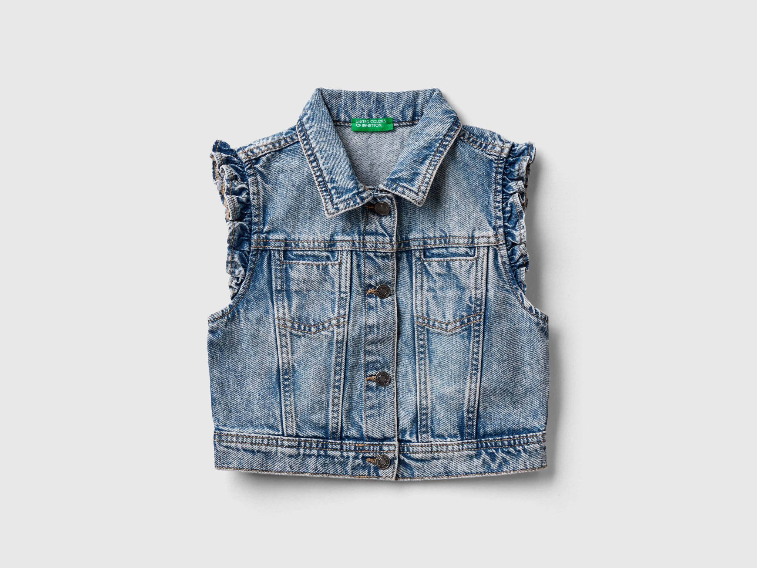 Gilet di jeans con volant Azzurro Benetton