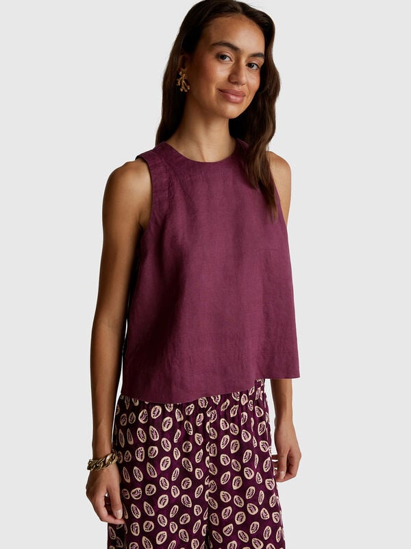 Top smanicato in puro lino Donna