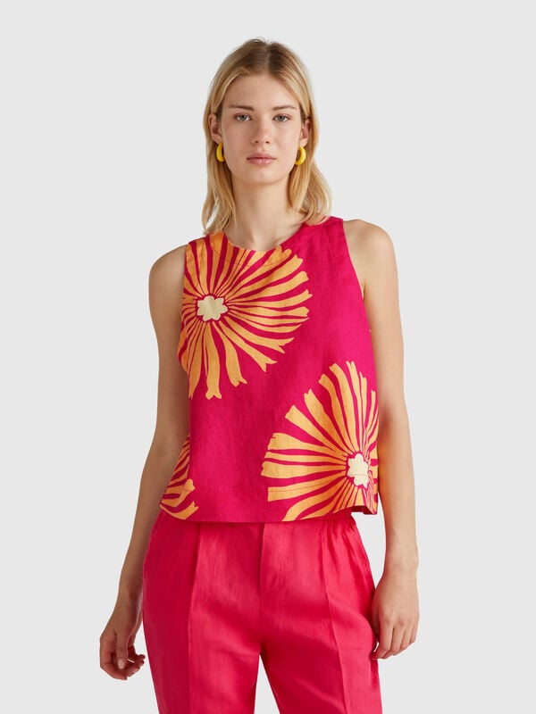 Top stampato in puro lino Donna