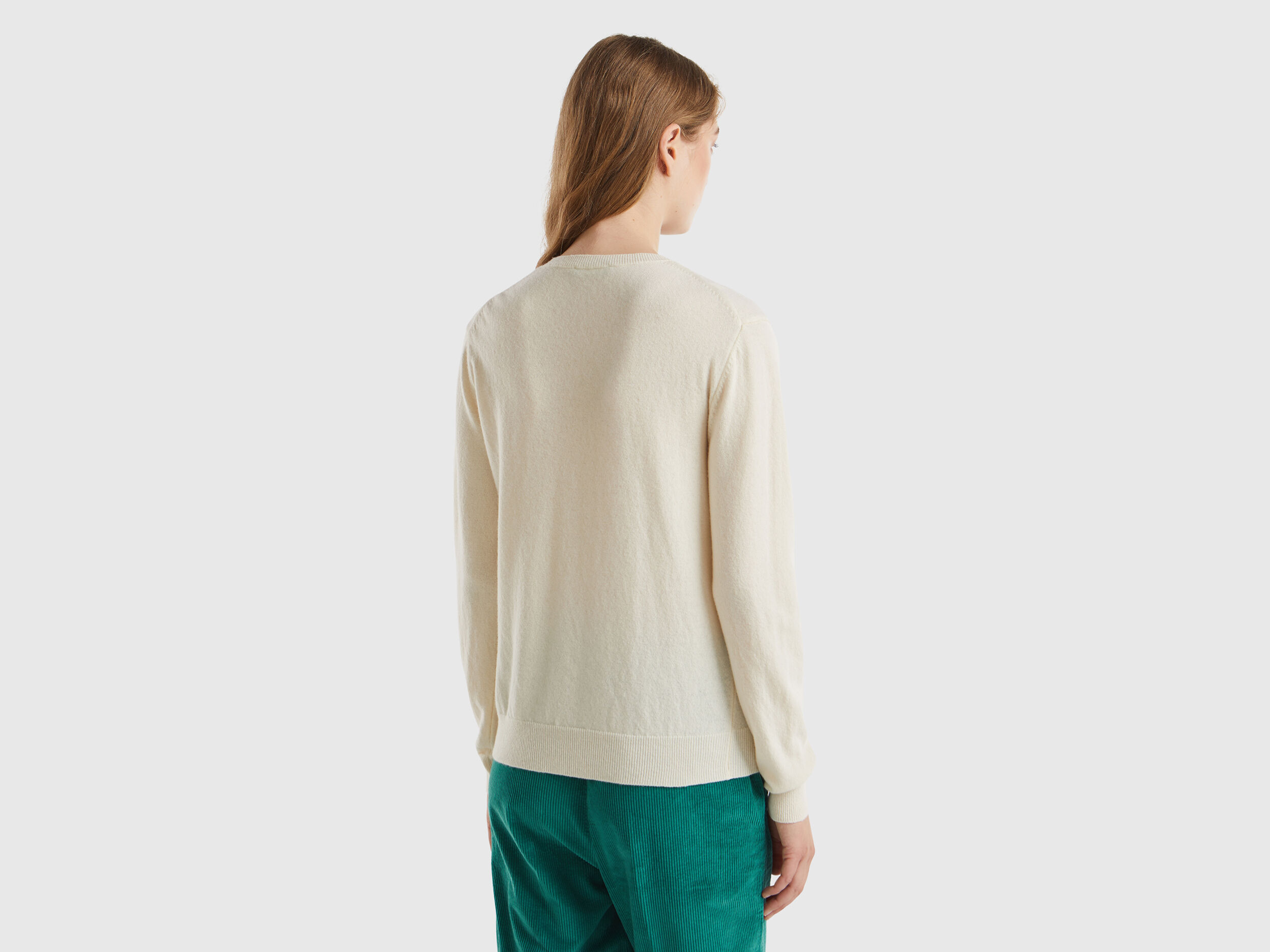 Maglia girocollo panna in lana Merino Bianco Panna Benetton