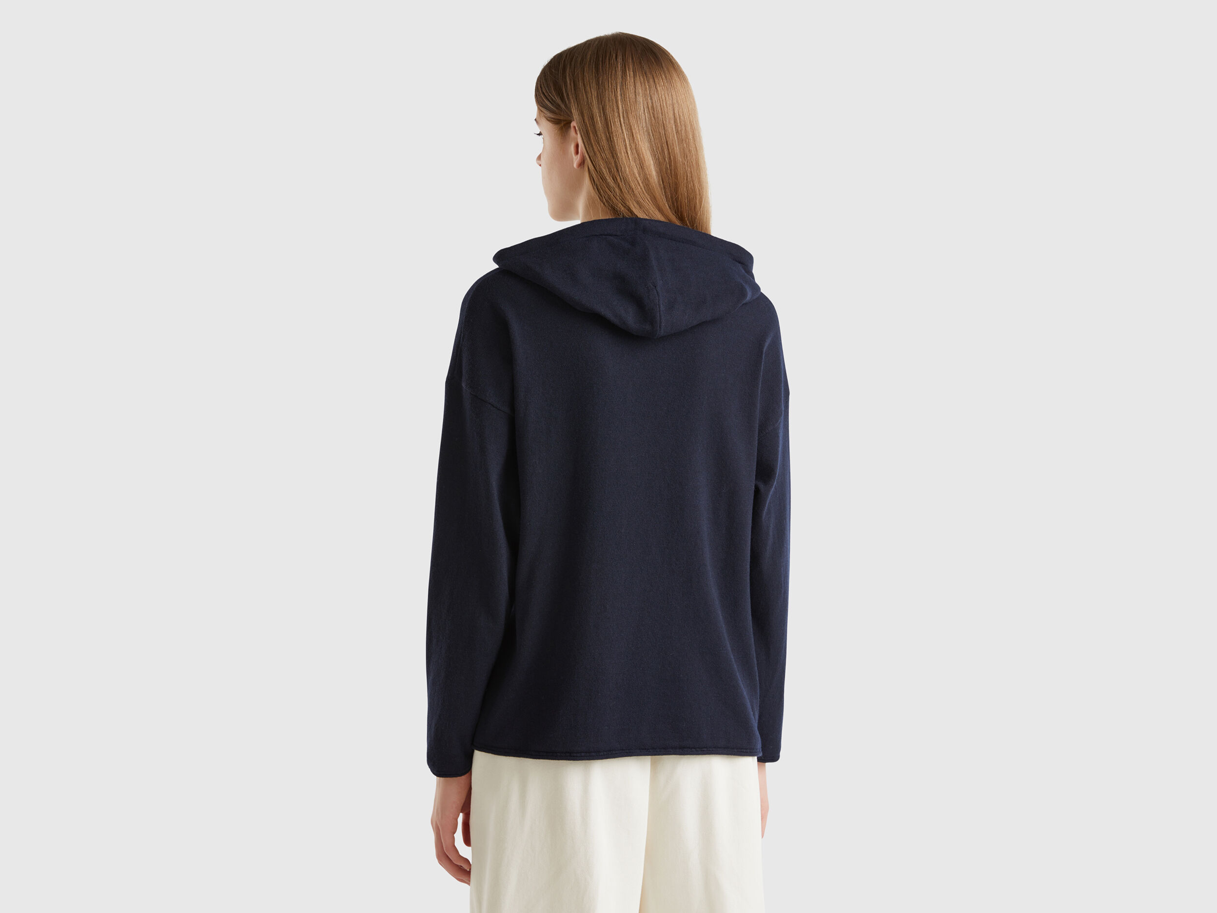 Maglia blu scuro misto cashmere con cappuccio Blu Scuro Benetton