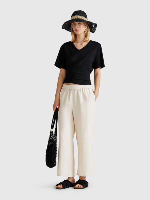 Pantaloni ampi in puro lino Donna